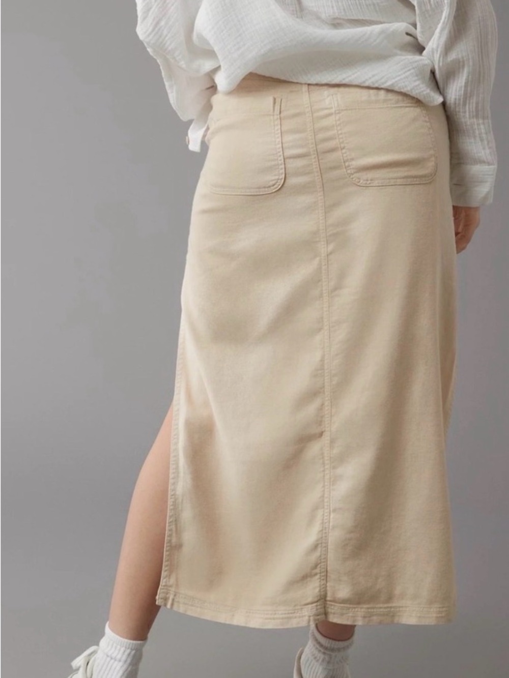 American Eagle Outfitters AE Dreamy Drape Linen Blend Maxi Skirt with side slits - Picture 3 of 10